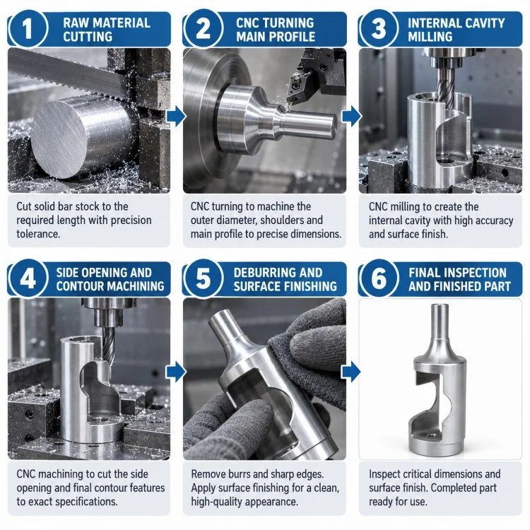 Precision CNC Machined Open-Side Cylindrical Housing
